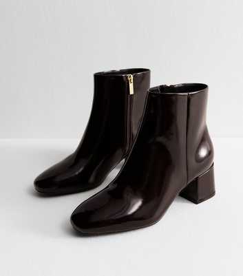 Wide Fit Dark Burgundy Faux Patent Leather Block Heel Boots