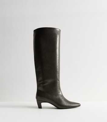 Dark Green Faux Leather Knee High Boots