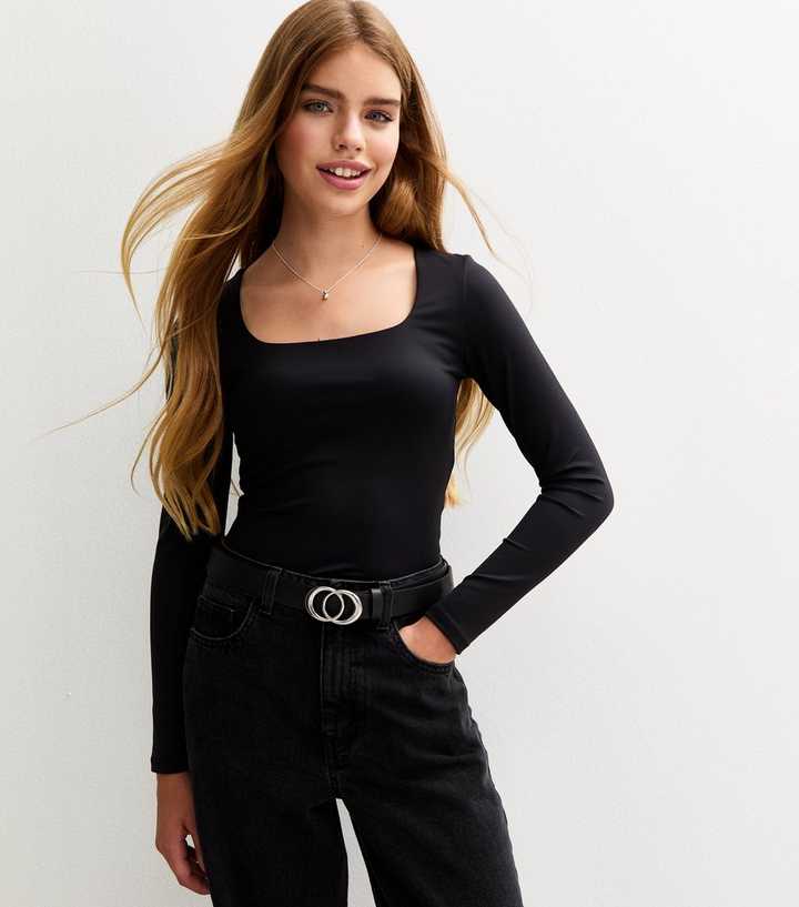 Girls Back Long Sleeve Square Neck Top