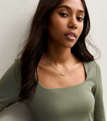 Girls Light Khaki Long Sleeve Square Neck Top