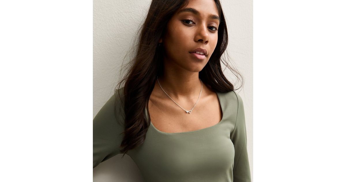 Girls Light Khaki Long Sleeve Square Neck Top | New Look