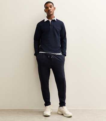 Navy Relaxed Fit Long Sleeve Rugby Polo Shirt