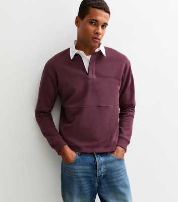 Burgundy Relaxed Fit Long Sleeve Rugby Polo Shirt
