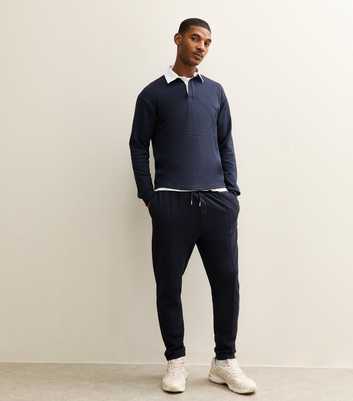 Navy Pique Jersey Pintuck Tapered Leg  Regular Fit Joggers