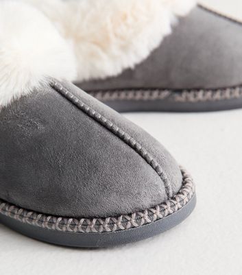 Grey Wrin Genuine Shearling Trim Slipper Grey Faux Suede And Faux