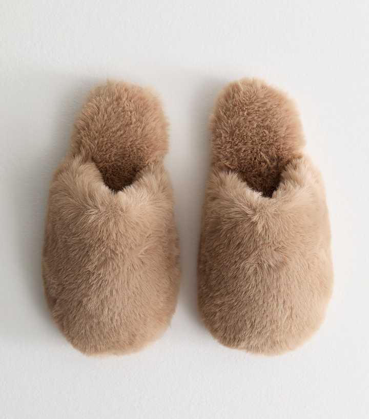 Light Brown Faux Fur Slippers