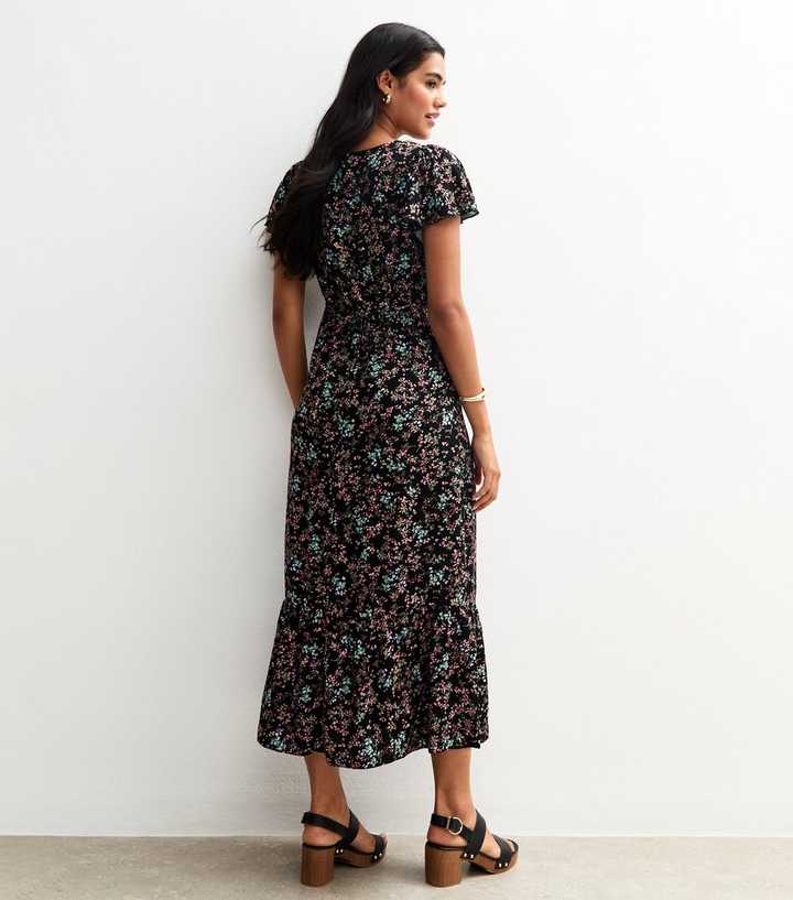 knee length dresses for ladies Naomi Floral Midi Dress Final Sale M / Black