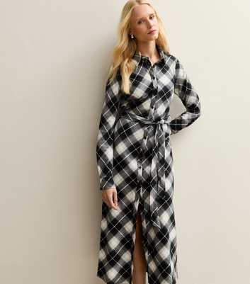 Black Cotton Checked Midi Shirt Dress