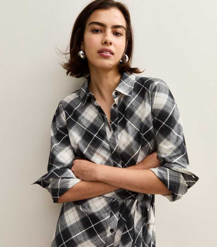 Black Cotton Checked Midi Shirt Dress | New Look