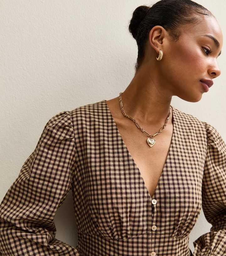 brown check dress women Veida Cowl Neck Maxi Dress Brown Check main image 1