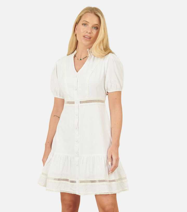 Yumi White Lace Trim Mini Dress