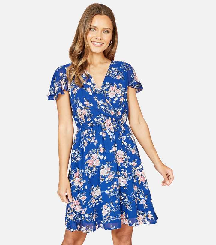 Yumi Navy Floral Print Skater Dress