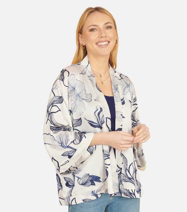 Yumi White Floral Print Kimono Jacket
