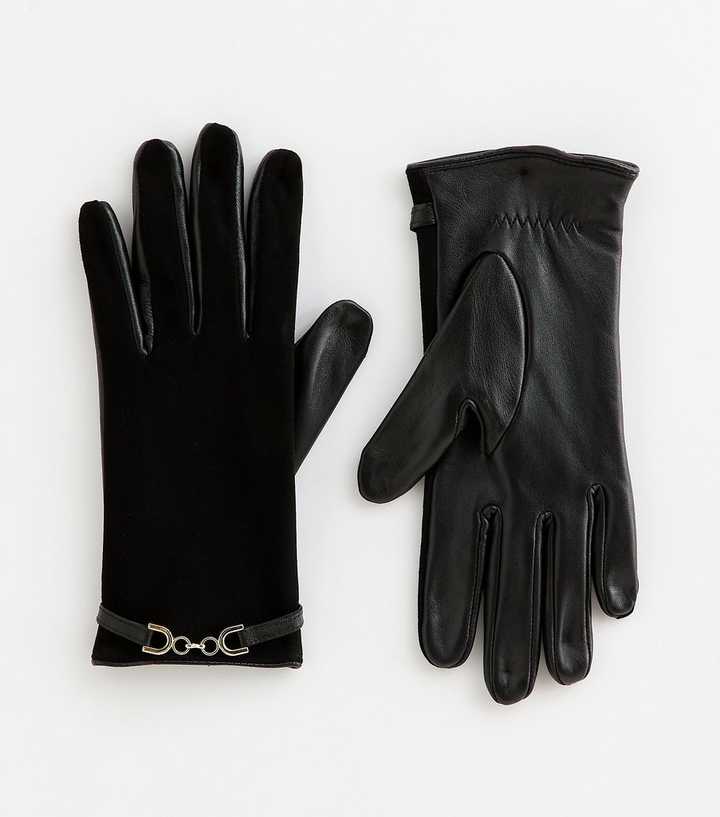 Premium Real Leather Black Buckle Gloves