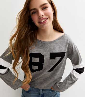 Girls Grey 87 Slash Neck Jumper