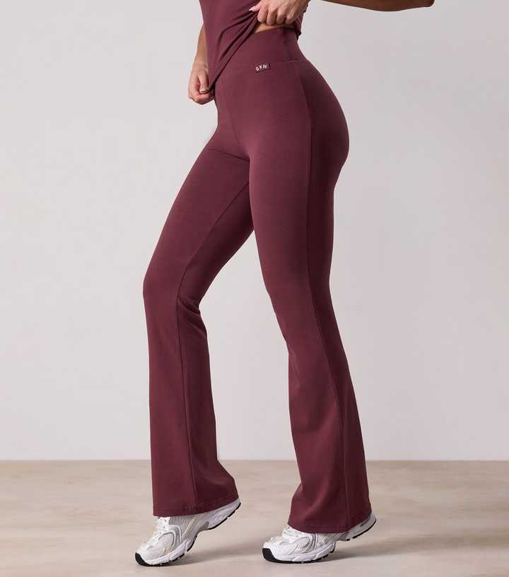 Gym King Plush Burgundy Logo Waist Flared Leggings