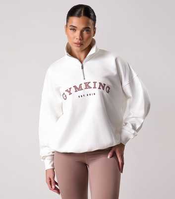 Gym King Cream Compose Logo Appliqued Quarter Zip Sweatshirt