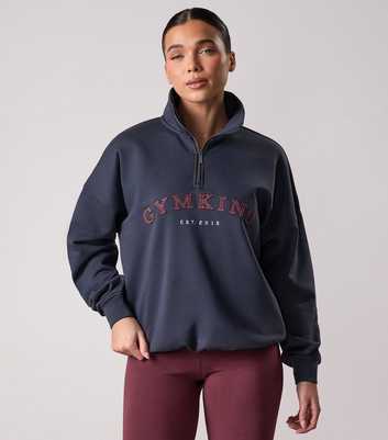 Gym King Blue Compose Logo Appliqued Quarter Zip Sweatshirt
