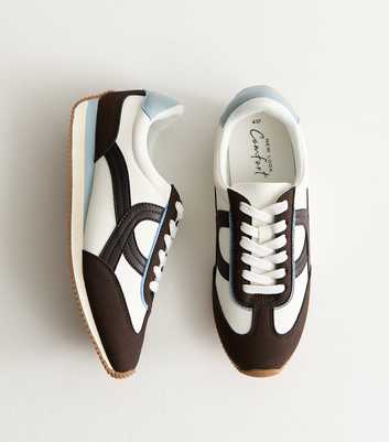 White and Brown Faux Leather Contrast Cross Panel Trainers