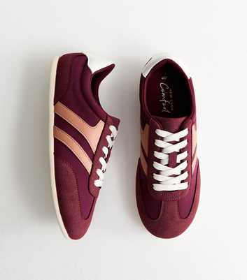 Dark Burgundy Contrast Panel Faux Suede Slim Sole Trainers