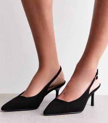 Black Faux Suede Slingback Court Shoes