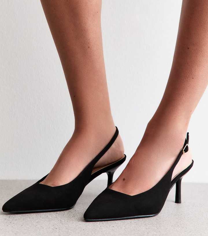 Black Faux Suede Slingback Court Shoes
