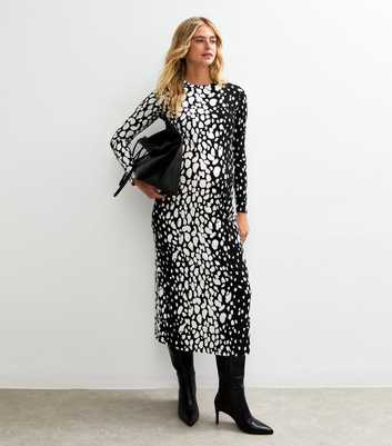 Maternity Black Abstract Pattern Long Sleeve Midi Dress