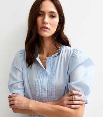 Blue Pintuck Detail Lace Trim Shirt