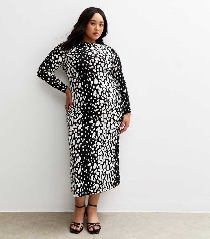 Curves Black Abstract Print Jersey Midi Dress
