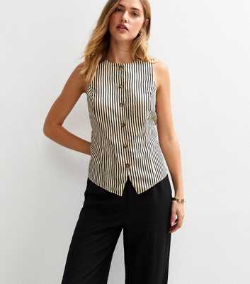 Black Striped Button Up Waistcoat