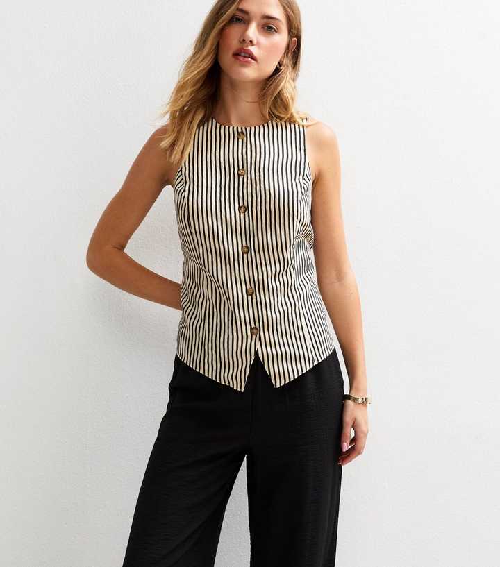 Black Striped Button Up Waistcoat