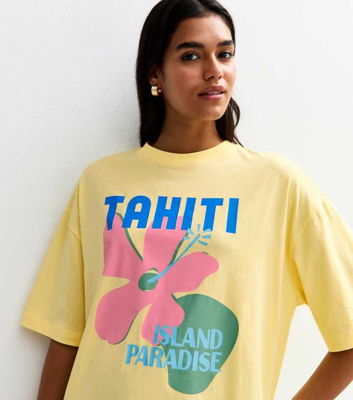Light Yellow Tahiti Flower Print T Shirt New Look light-yellow-tahiti-flower-print-t-shirt-new-look