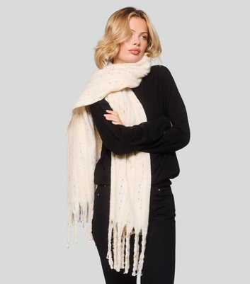 South Beach Cream Woven Thread Detail Scarf