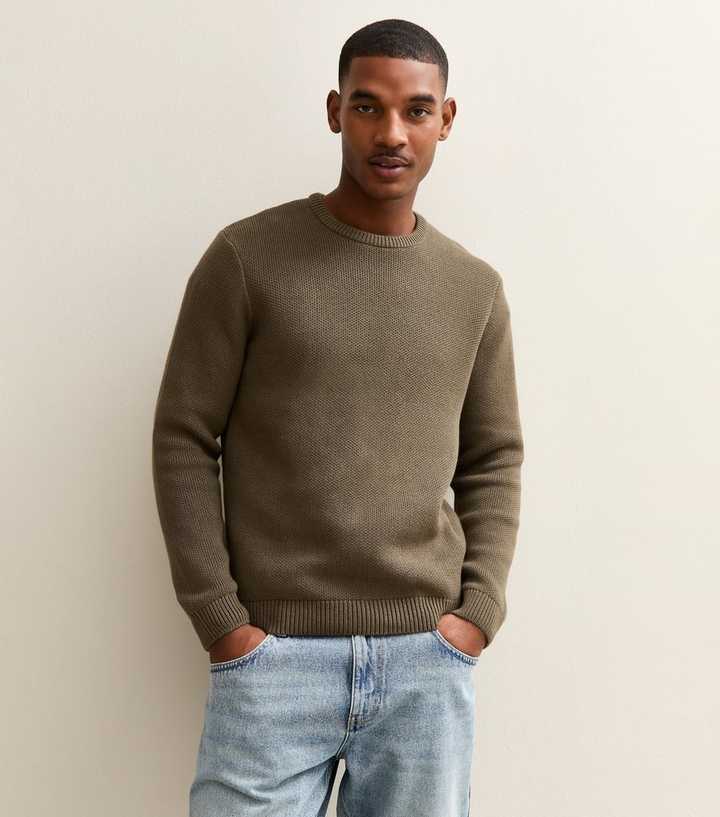 Premium Dark Khaki Heavyweight Cotton Crew Neck Jumper