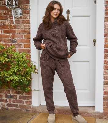 Loungeable Brown Borg Hoodie And Jogger Lounge Set