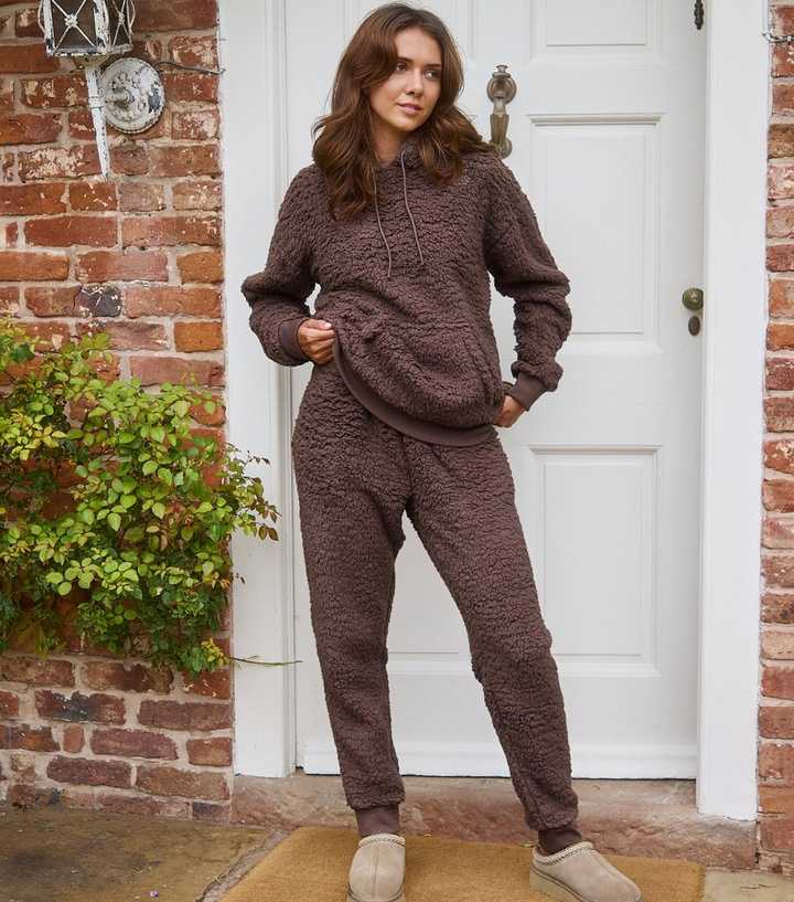 Loungeable Brown Borg Hoodie And Jogger Lounge Set