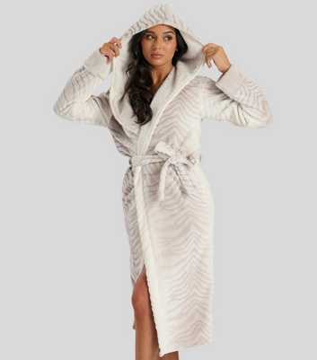 Loungeable Light Brown Tiger Print Hooded Dressing Gown