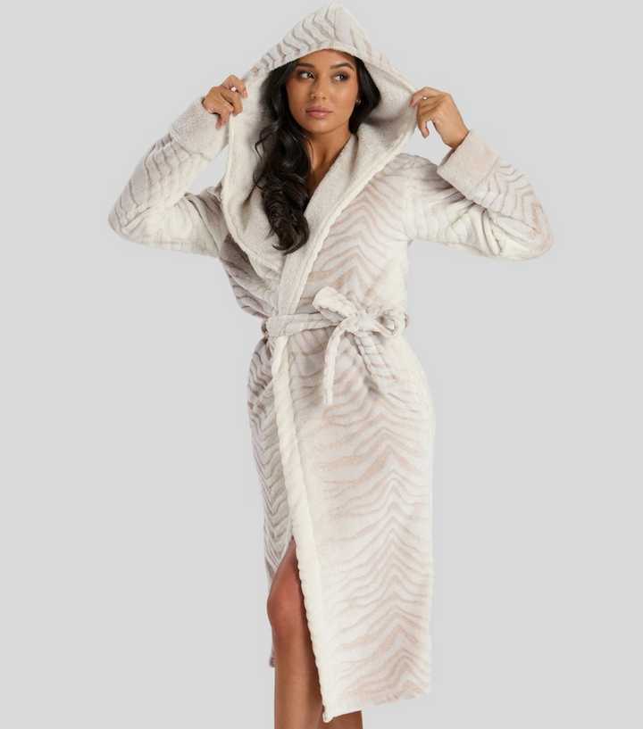 Loungeable Light Brown Tiger Print Hooded Dressing Gown