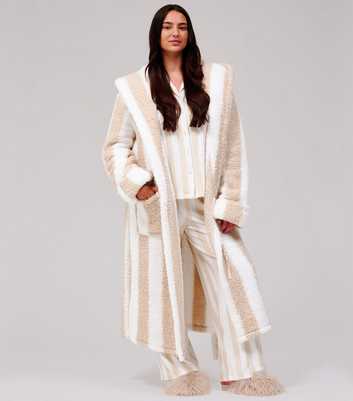 Loungeable Brown Borg Striped Hooded Dressing Gown