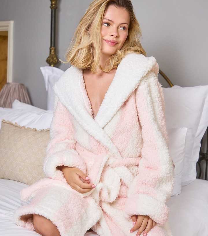 Loungeable Pink Striped Midi Dressing Gown
