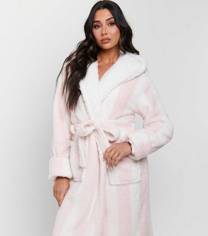 pink and white dressing gown Loungeable Pink Striped Midi Dressing Gown