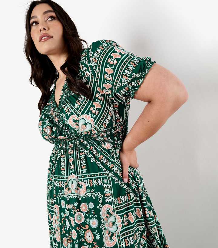 slim fit dress slacks Kaliza Scarf-Print Midi Dress in Light Green Pistachio Multi