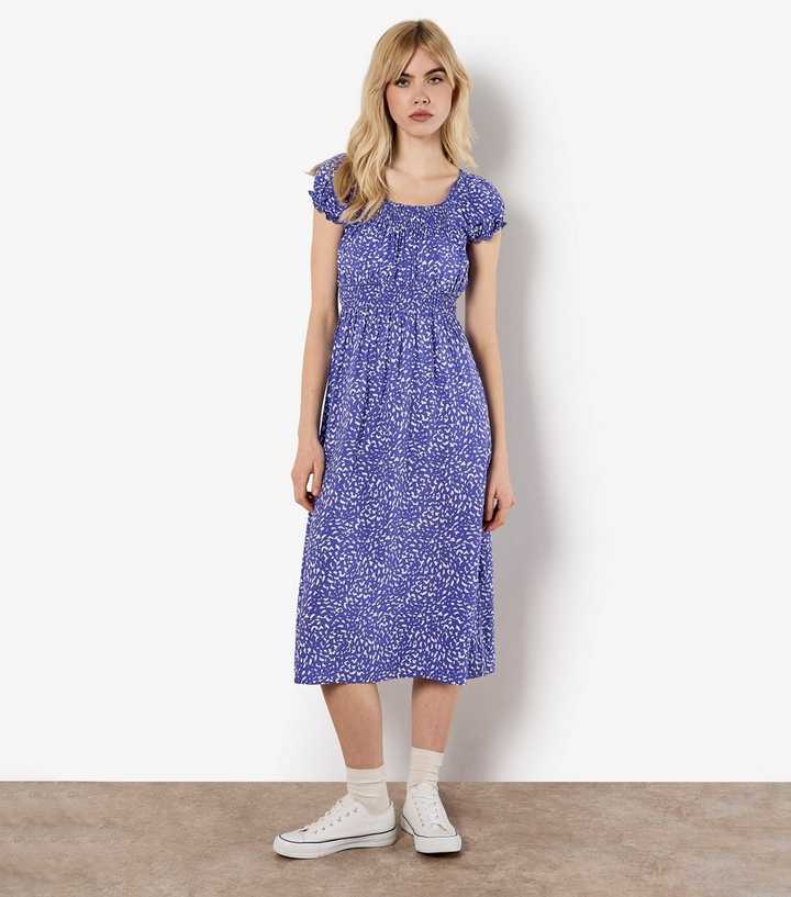 Apricot Purple Patterned Midi Milkmaid Dress