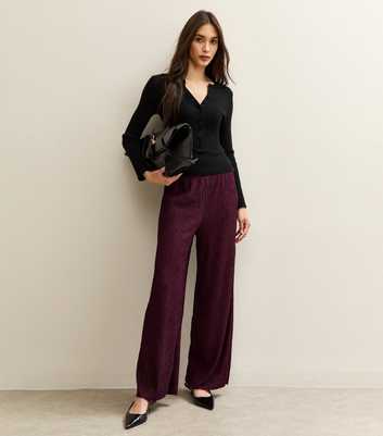 Burgundy Textured Jersey Wide Leg Trousers
