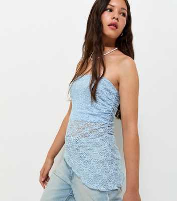 Girls Blue Jersey Lace Asymmetric Bandeau Top