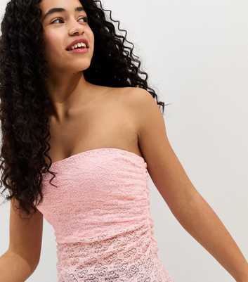 Girls Light Pink Jersey Lace Asymmetric Bandeau Top
