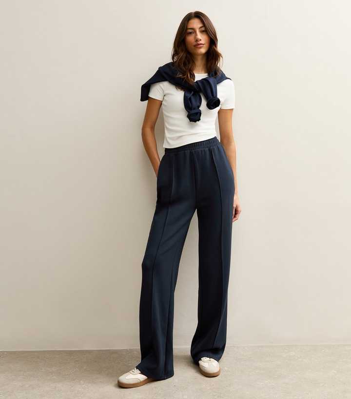 Tall Premium Navy Jersey Wide Leg Joggers
