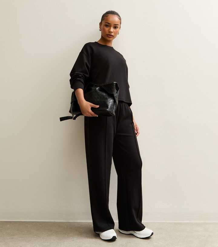 Petite Premium Black Wide Leg Joggers