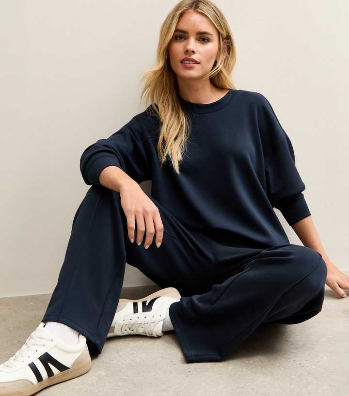 Petite Premium Navy Wide Leg Joggers