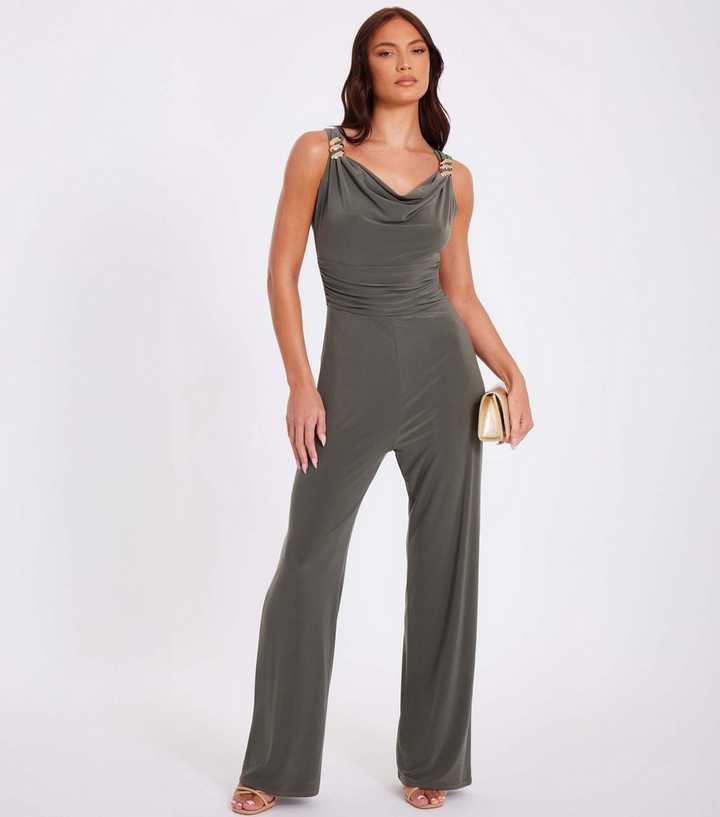 QUIZ Khaki Cowl Neck Jumpsuit New Look
